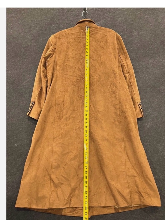 Women's Double-Breasted Faux Tan Suede Long Coat - Picture 3 of 5